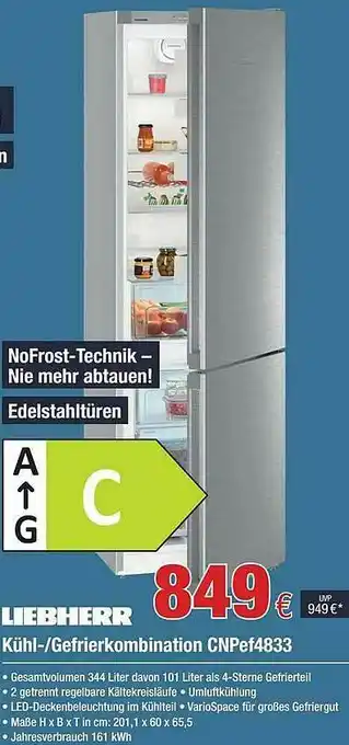 Electroplus Liebherr Kühl- Gefrierkombination Cnpef4833 Angebot