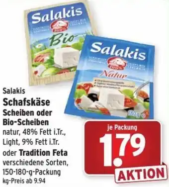 Wasgau Salakis Schafskäse Scheiben oder Bio-Scheiben oder Tradition Feta 150-180 g Packung Angebot