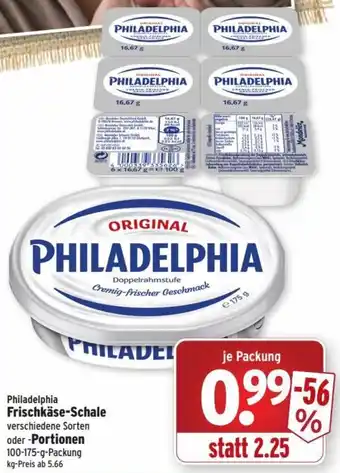 Wasgau Philadelphia Frischkäse-Schale oder -Portionen 100-175-g-Packung Angebot