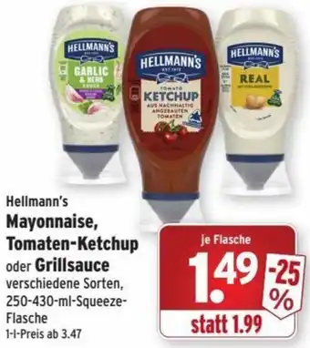 Wasgau Hellmann's Mayonnaise, Tomaten-Ketchup oder Grillsauce 250-430-ml Angebot