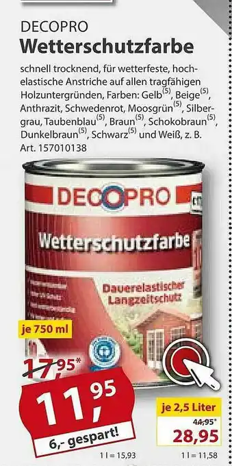 Sonderpreis Baumarkt Decopro Wetterschutzfarbe Angebot