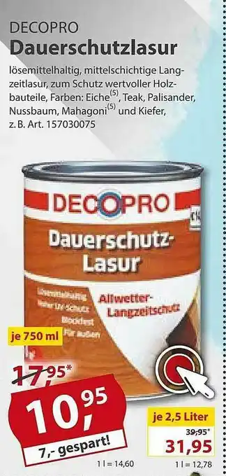 Sonderpreis Baumarkt Decopro Dauerschutzlasur Angebot