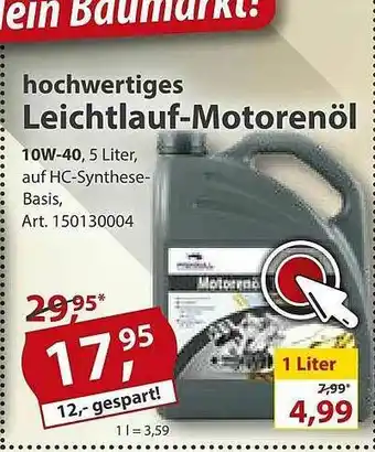 Sonderpreis Baumarkt Hochwertiges Leichtlauf-motorenöl Angebot