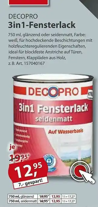 Sonderpreis Baumarkt Decopro 3in1-fensterlack Angebot