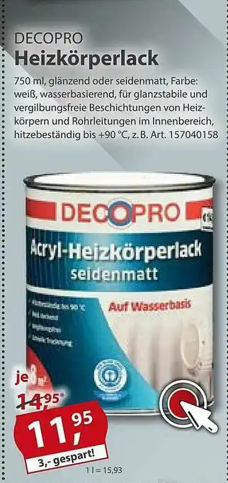 Sonderpreis Baumarkt Decopro Heizkörperlack Angebot