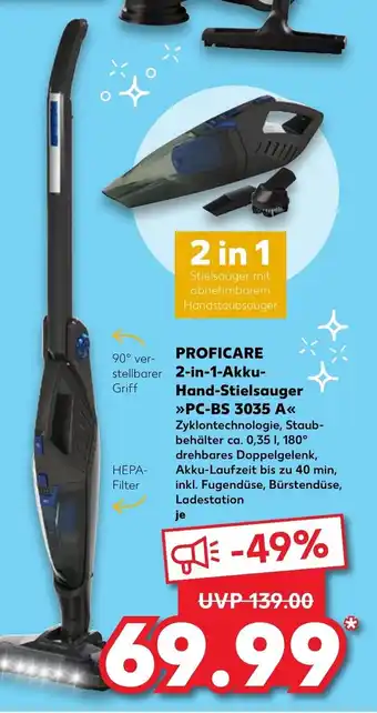 Kaufland Proficare 2in1 Akku Hand Stielsauger PC-BS 3035 A Angebot