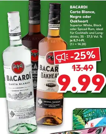 Kaufland Bacardi Carta Blanca, Negra oder Oakheart 0,7L Angebot