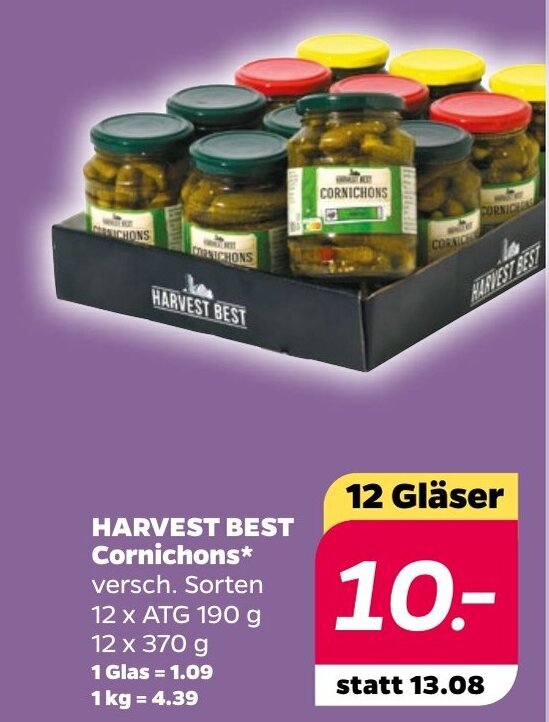 HARVEST BEST Cornichons* versch. Sorten 12 × 370 g Angebot bei NETTO