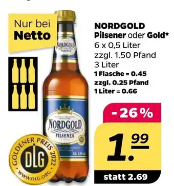 NETTO NORDGOLD Pilsener oder Gold* 6 x 0,5 Liter Angebot