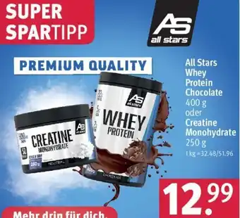 Rossmann All Stars Whey Protein Chocolate 400 g oder Creatine Monohydrate 250 g Angebot