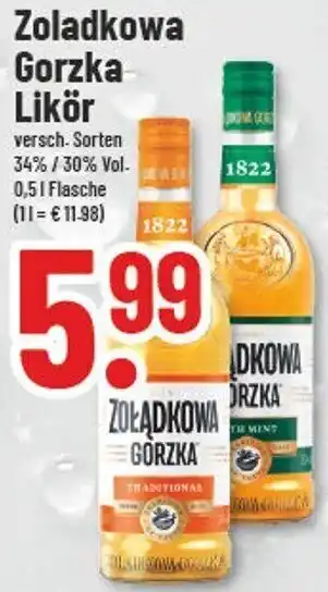 trinkgut Zoladkowa Gorzka Likör 0,5 L Flasche Angebot