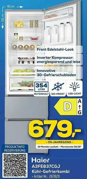 Euronics Berlet Haier A3fe837cgj Kühl- Gefrierkombi Angebot