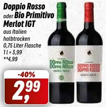 Simmel Doppio Rosso oder Bio Primitivo Merlot IGT 0,75 Liter Flasche Angebot