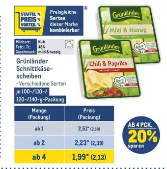 METRO Grünländer Schnittkäsescheiben 100/110/120/140g Angebot