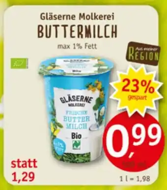 Erdkorn Biomarkt Gläserne Molkerei BUTTERMILCH 500ml Angebot