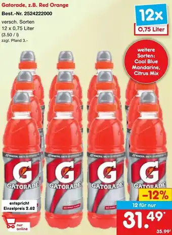 Netto Marken-Discount Gatorade, z.B. Red Orange 12 x 0,75 Liter Angebot