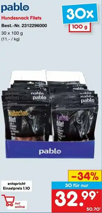 Netto Marken-Discount Pablo Hundesnack Filets 30x100 g Angebot