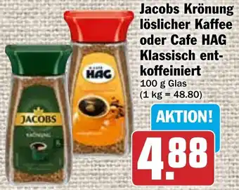 AEZ Jacobs Krönung löslicher Kaffee oder Cafe HAG Klassisch entkoffeiniert 100 g Glas Angebot