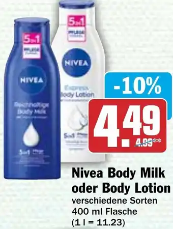 AEZ Nivea Body Milk oder Body Lotion 400 ml Flasche Angebot