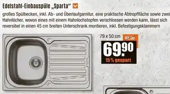 V Baumarkt Edelstahl-Einbauspüle ,,Sparta“ 79x50 cm Angebot