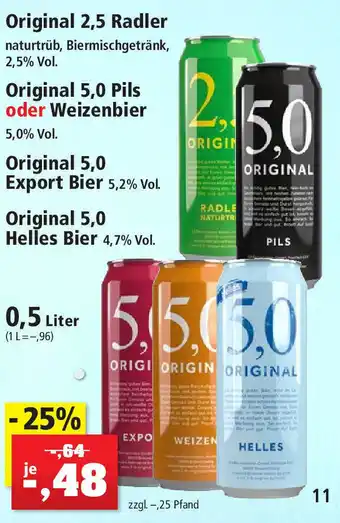 Thomas Philipps Original 2,5 Radler, Original 5,0 Pils oder Weizenbier 0,5 Liter Angebot