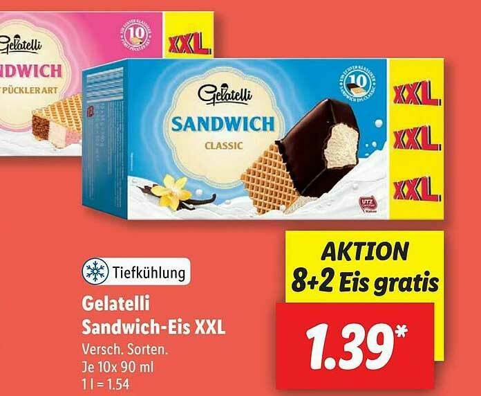 Gelatelli Sandwicheis XXL Angebot bei Lidl