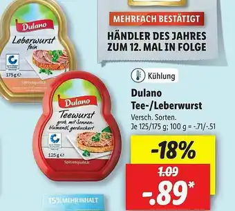 Lidl Dulano Tee- Oder Leberwurst Angebot