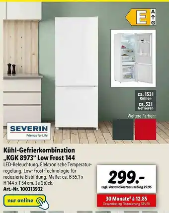 Lidl Severin Kühl- Gefrierkombination Kgk8973 Low Frost 144 Angebot