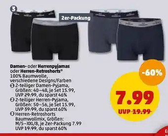 PENNY Damen Oder Herrenpyjamas Oder Herrenretroshorts Angebot