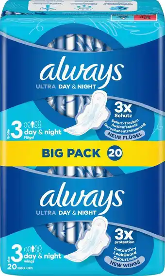 dm drogerie Always ultra-binden tag&nacht mit flügeln bigpack Angebot