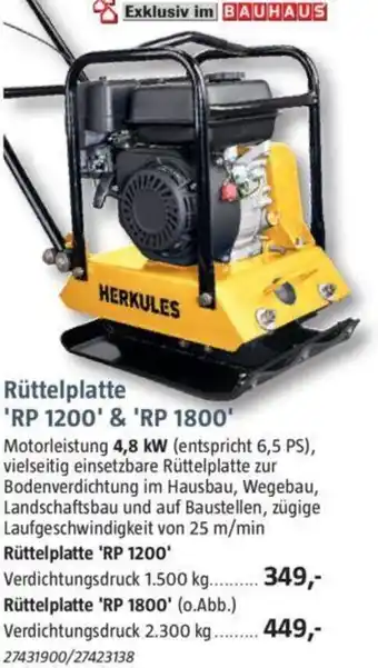 Bauhaus HERKULES Rüttelplatte RP 1200 & RP 1800 Angebot