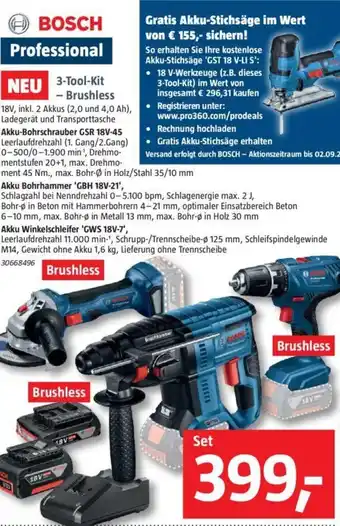 Bauhaus BOSCH Professional 3-Tool-Kit -Brushless Angebot