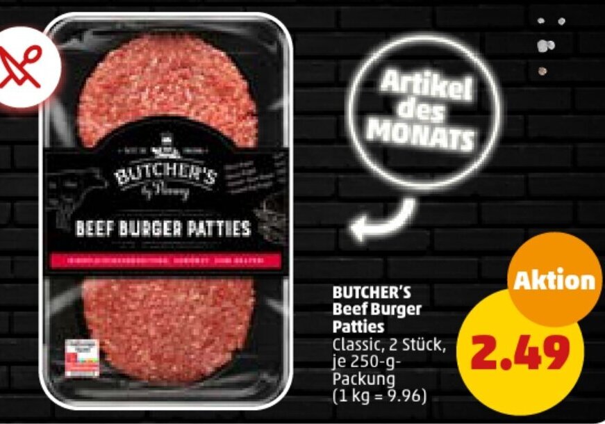 BUTCHER'S Beef Burger Patties 250gPackung Angebot bei PENNY