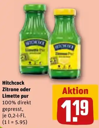 REWE Hitchcock Zitrone oder Limette pur 0,2-l-Fl. Angebot