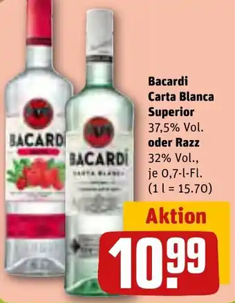 REWE Bacardi Carta Blanca Superior oder Razz 0,7 L-Fl. Angebot