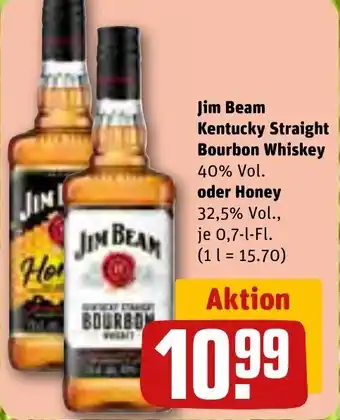 REWE Jim Beam Kentucky Straight Bourbon Whiskey oder Honey 0,7 L-Fl. Angebot