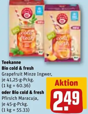 REWE Teekanne Bio cold & fresh 41,25 g oder Bio cold & fresh 45 g Pckg. Angebot