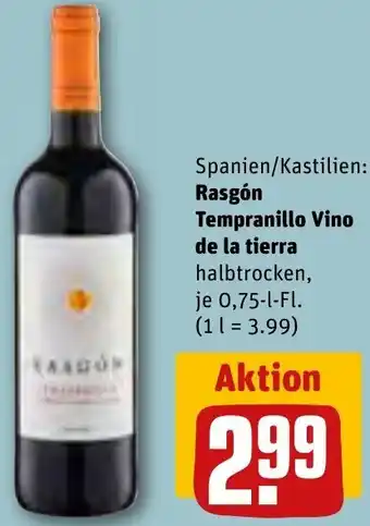 REWE Rasgón Tempranillo Vino de la tierra 0,75 L-Fl. Angebot