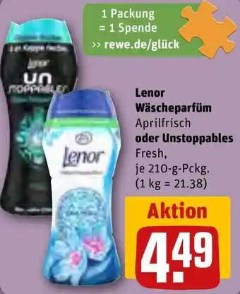 REWE Lenor Wäscheparfüm Aprilfrisch oder Unstoppables 210 g Pckg. Angebot