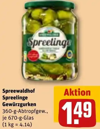 REWE Spreewaldhof Spreelinge Gewürzgurken 670-g-Glas Angebot