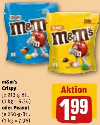 REWE m&m's Crispy 213-g-Btl. oder Peanut 250-g-Btl. Angebot