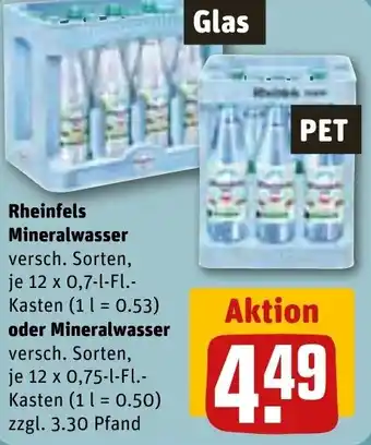 REWE Rheinfels Mineralwasser 12x0,7 L/0,75 L-Fl. Angebot