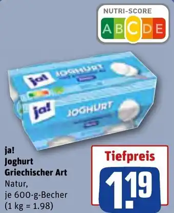 REWE ja! Joghurt Griechischer Art Natur 600 g Becher Angebot