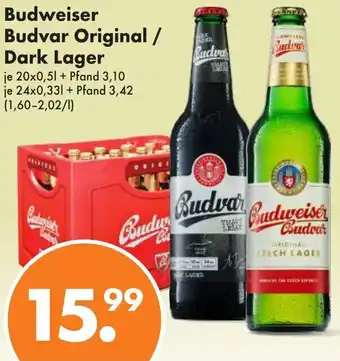 Trink und Spare Budweiser Budvar Original / Dark Lager 20x0,5 L/24x0,33 L Angebot