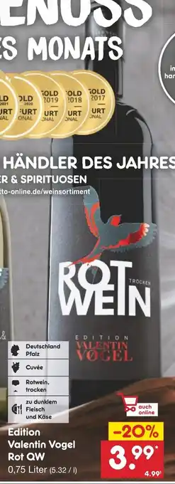Netto Marken-Discount Edition Valentin Vogel Rot QW 0,75 L Angebot