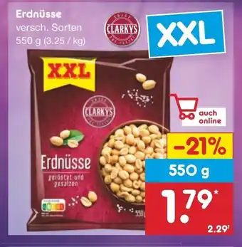 Netto Marken-Discount CLARKYS XXL Erdnüsse versch. Sorten 550 g Angebot