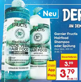 Netto Marken-Discount Garnier Fructis Hairfood Shampoo oder Spülung Aloe Vera, 400 ml Angebot