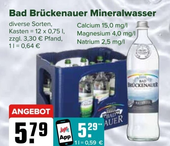 Bad Brückenauer Mineralwasser 12 x 0,75 l Angebot bei Logo Getränkemarkt