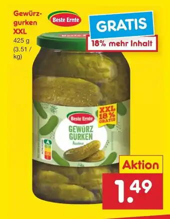 Netto Marken-Discount Beste Ernte Gewürzgurken 425 g Angebot