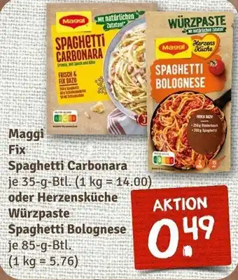 nahkauf Maggi Fix Spaghetti Carbonara 35-g-Btl. oder Herzensküche Würzpaste Spaghetti Bolognese 85-g-Btl. Angebot